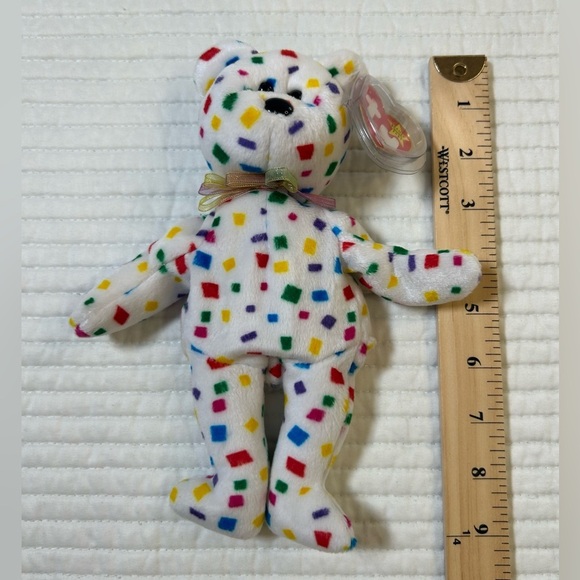 Retired, Vintage and Rare Ty Y2K Confetti Bear Beanie Baby with Errors. - Picture 2 of 8